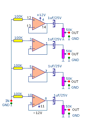 Expansor de audio de 1 a 4 señales