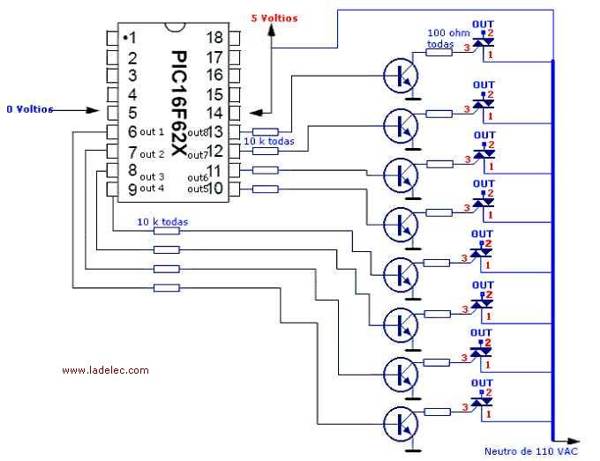 Secuenciador de luces con PIC y triac a la salida Ladelec