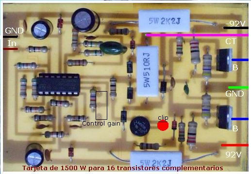 Tarjeta de 1500 W tipo QSC para 16 transistores complementarios, disponible en la sala de ventas. Pulse para ver