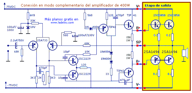 Conexión complementaria del Amplificador de 400 W de Ladelec.com