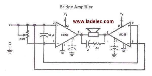 Amplificador de audio de 10 W tipo puente con LM380 Ladelec