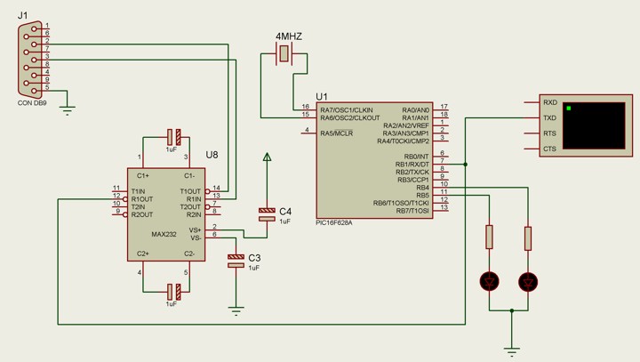 Control de dos puntos por medio del PC y un PIC con MAX232