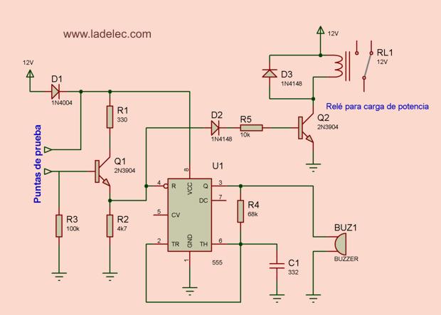 Detector de humedad con buzzer y relé