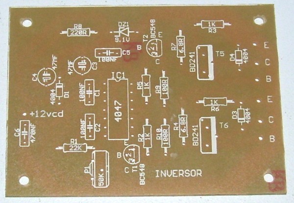 Circuito Impreso del convertidor de 12 VDC a 120 VAC 