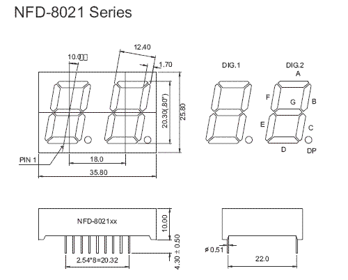 Tamaño de los displays de catodo comun de Ladelec.com